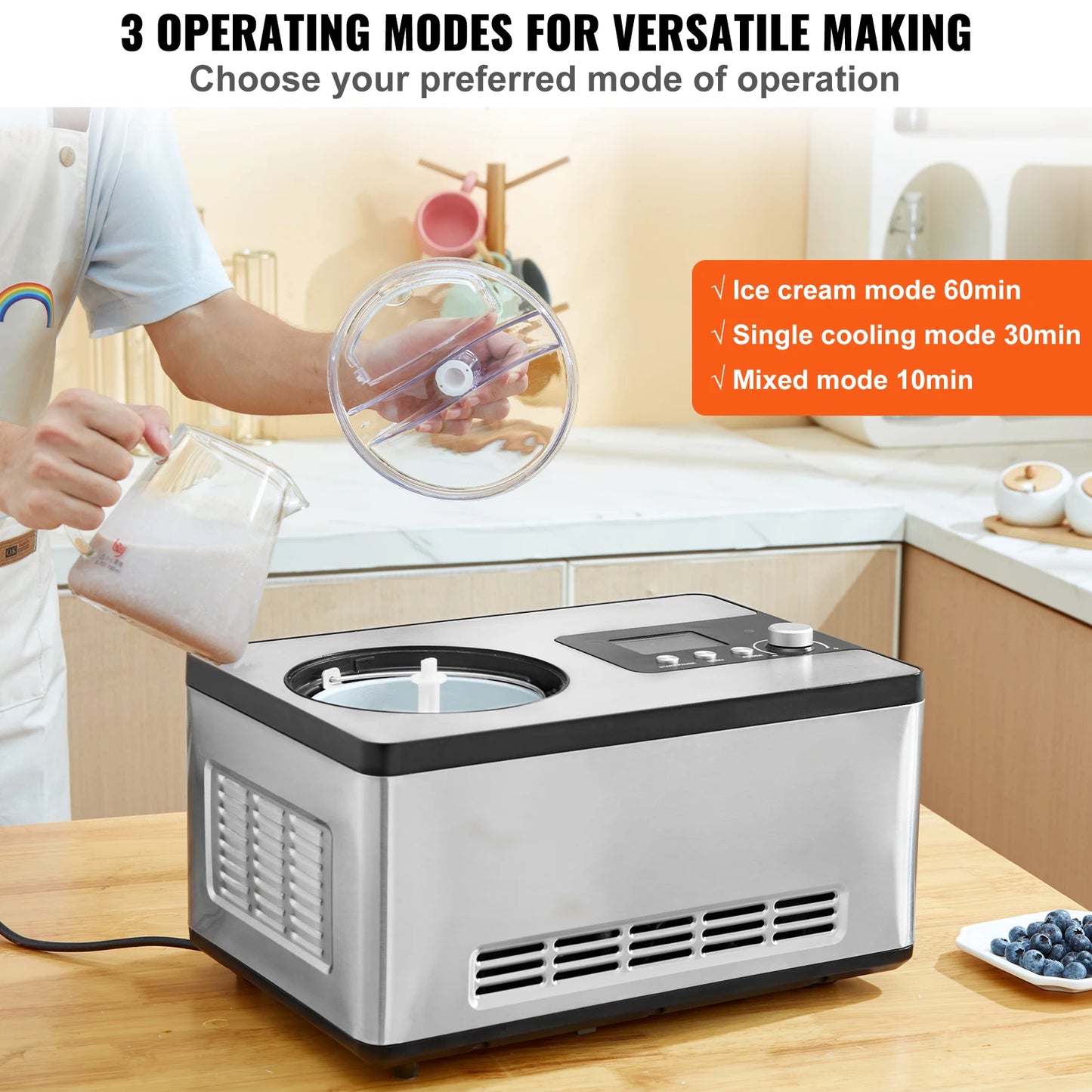 SucceBuy Automatic Ice Cream Maker With Compressor 2 Qt