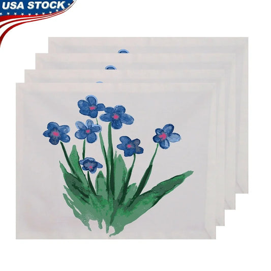 Elegant Flower Placemat Set Light Blue Polyester 4 Pack