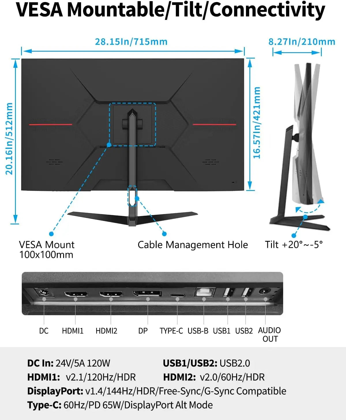 FYHXele 32 Inch 4K 144Hz IPS Gaming Monitor FreeSync GSync
