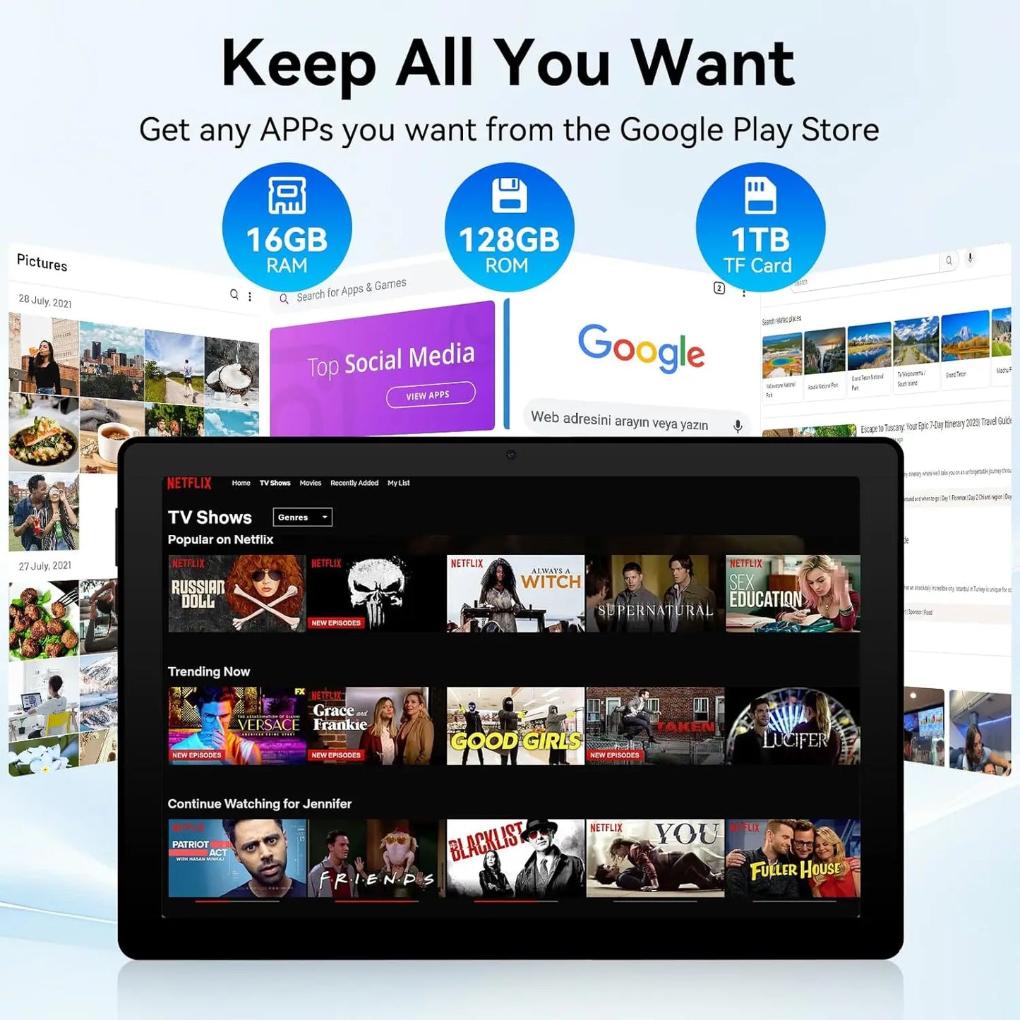 Urao A7 11 Inch Android Tablet 16GB RAM 128GB ROM WiFi 6