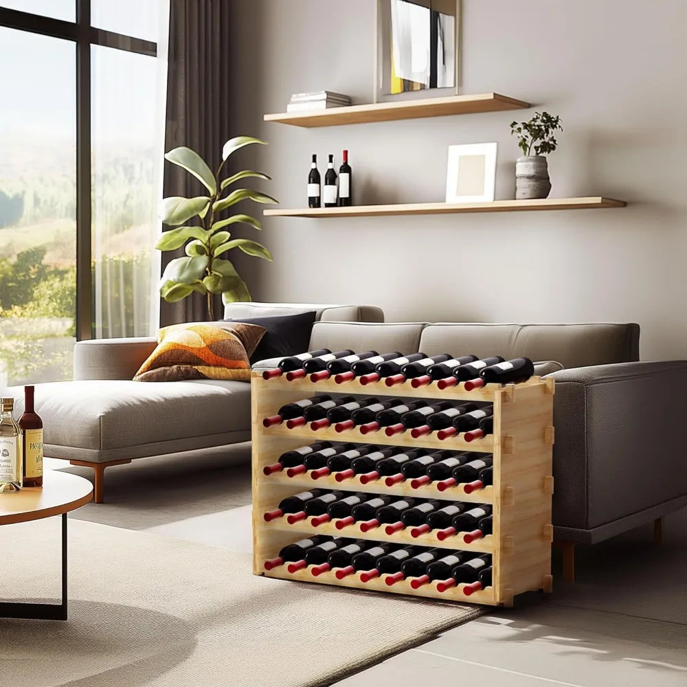Finnhomy 45 Bottle 5 Tier Natural Bamboo Wine Rack Display