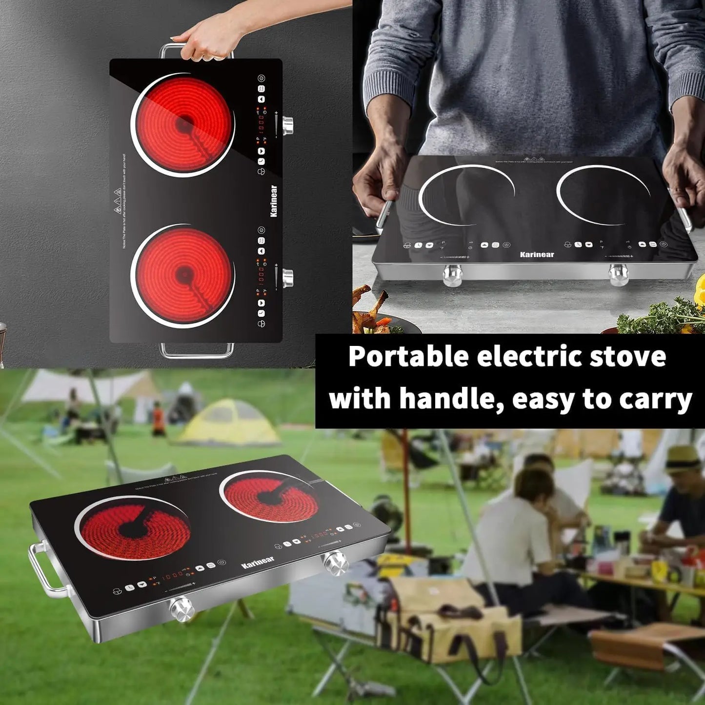 Karinear Dual Burner Ceramic Hob 3200W Safety Lock Compact