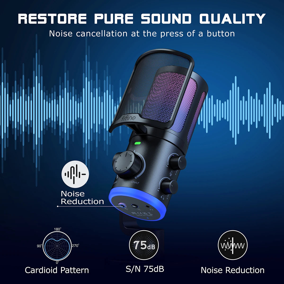 FIFINE USB Gaming Microphone with Noise Cancellation and RGB - Antland Marketplace