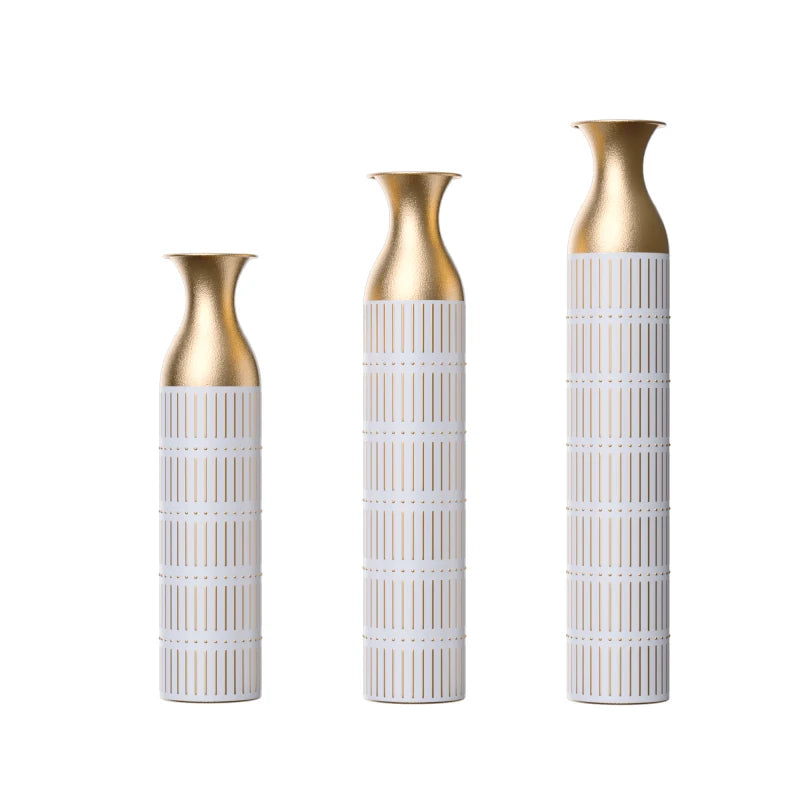 White Metal Floor Vase Set Of 3 Modern Glazed Decor