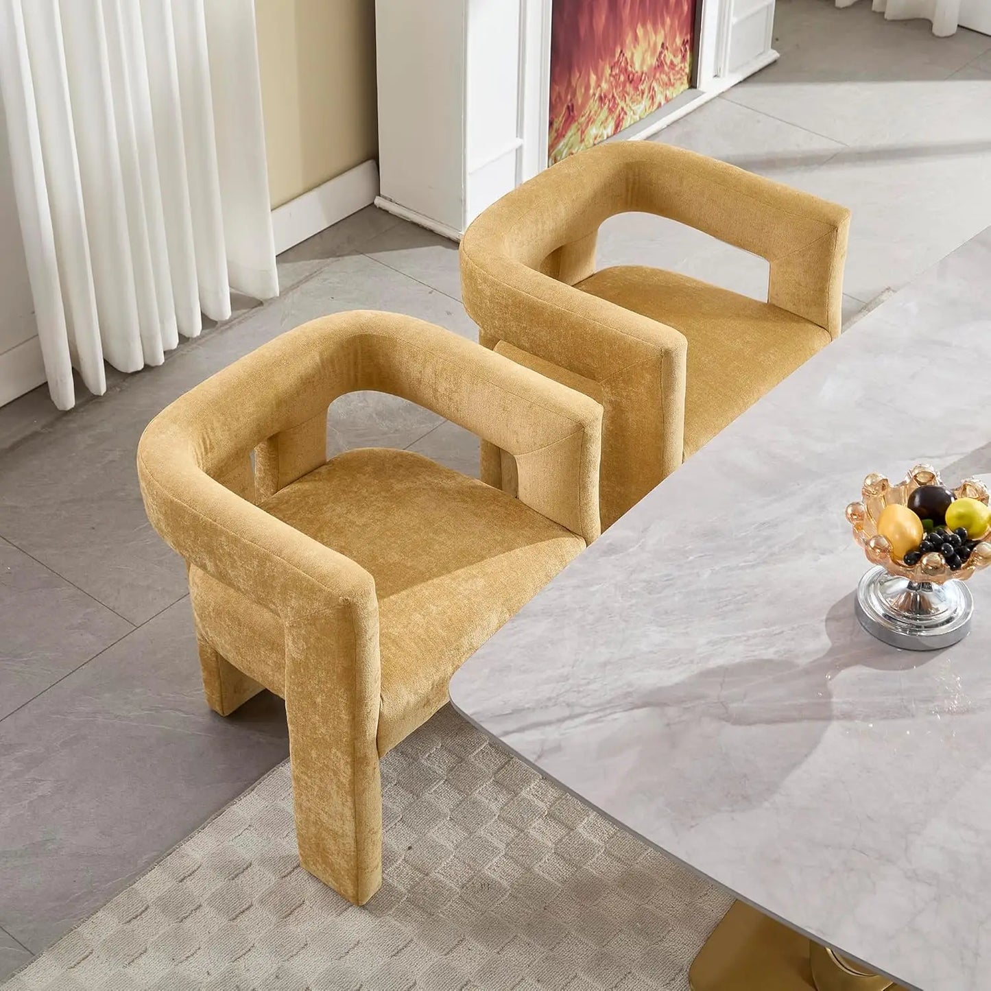 Modern Dining Chair Set Of 2 Fabric Armchairs Living Room