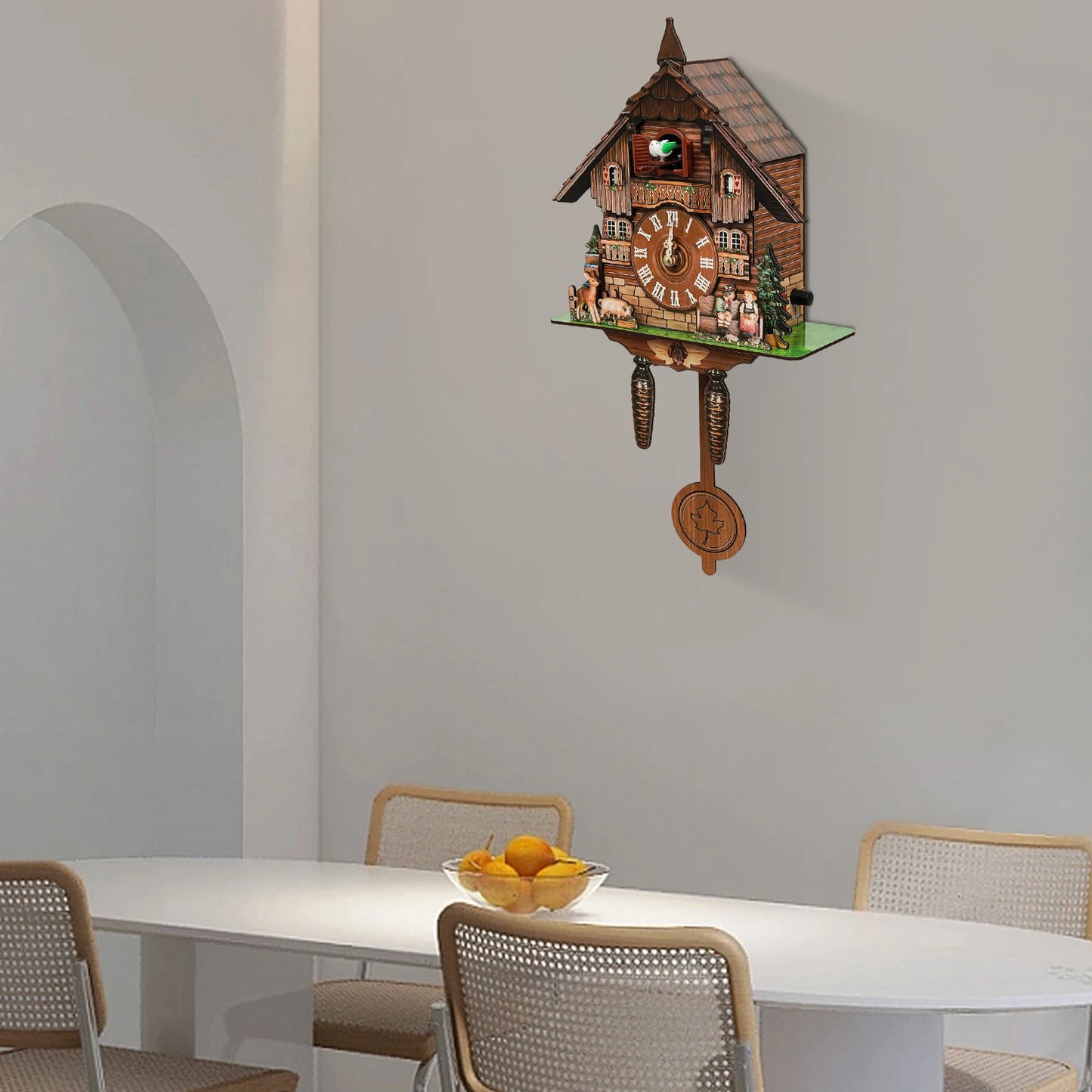 Cuckoo Clock Wall Mount Swing Alarm Bird Clock In Imitation Wood Style With Easy Read Dials For Living Room