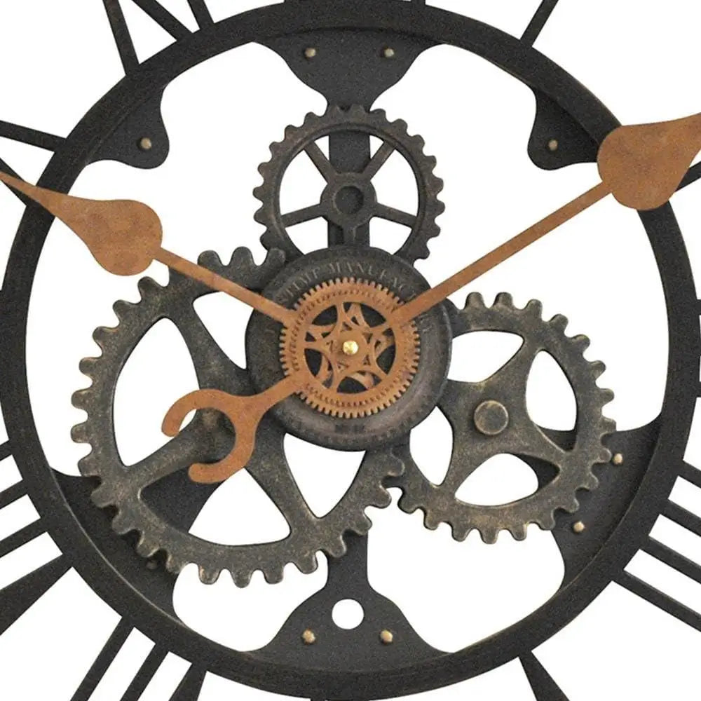Large Round Analog Wall Clock With Industrial Design Quartz Movement Battery Operated Home Decor Living Room 24 Cm