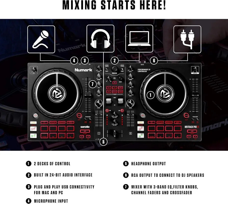 FX 2 Deck DJ Controller for Serato with Built-in Mixer