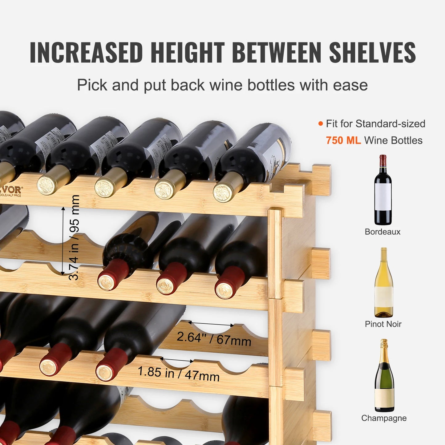 8 Tier Stackable Bamboo Wine Rack Free Standing Storage