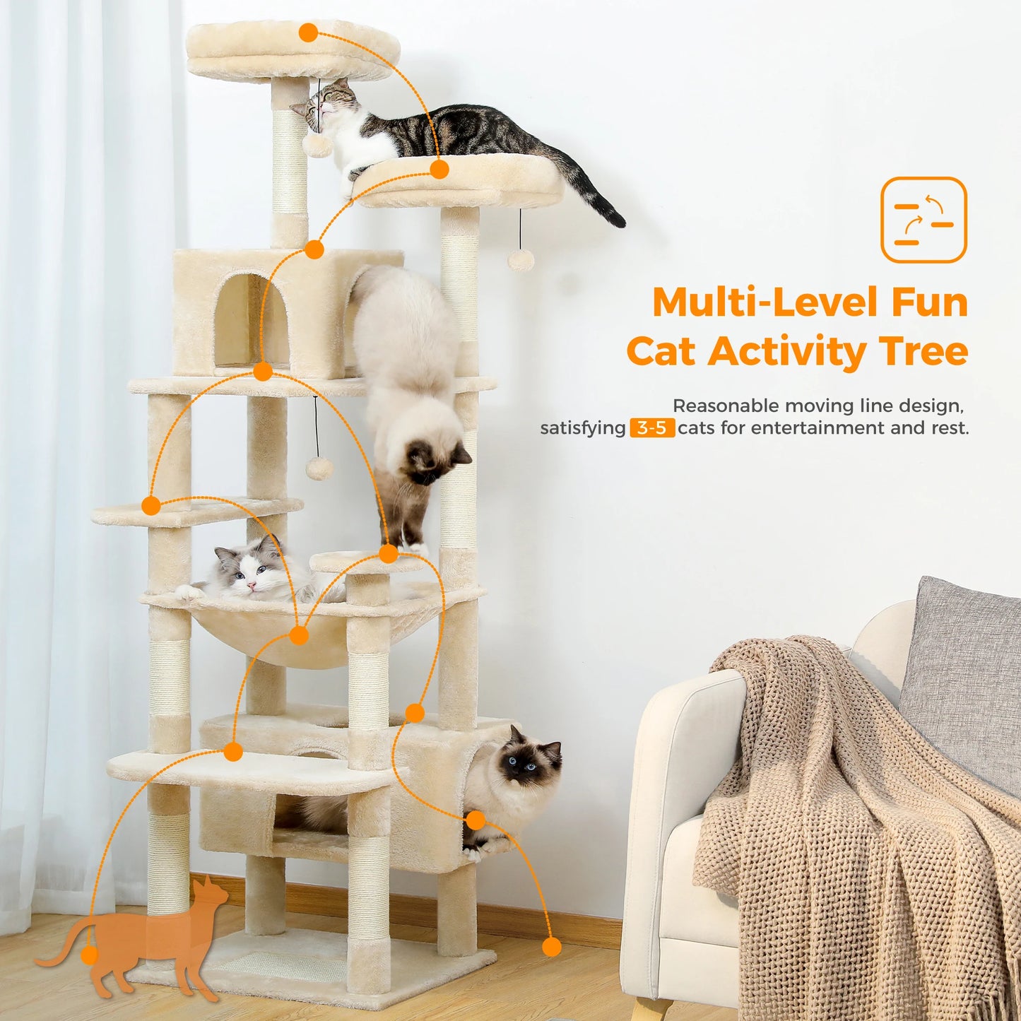 Large Cat Tree And Tower For Indoor Cats With Sisal Posts