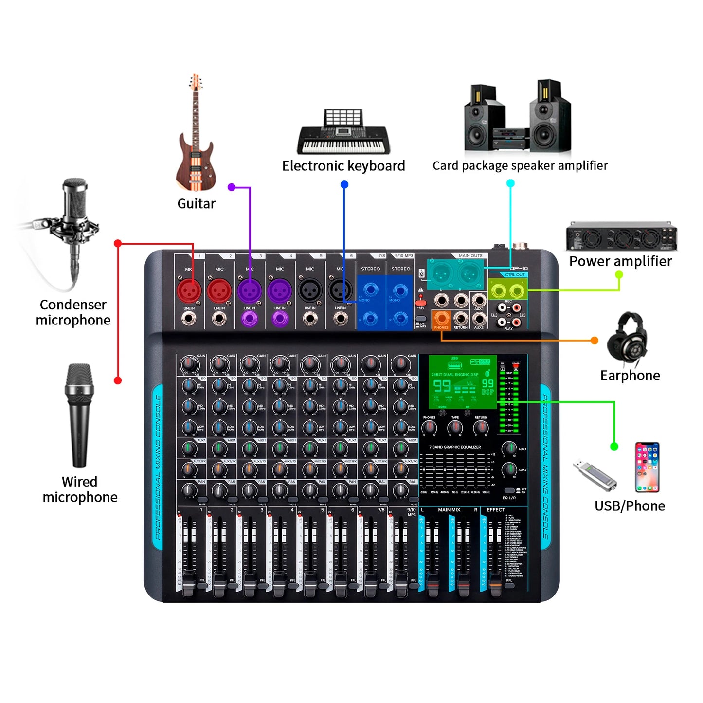IKGE DP-10 Audio Mixer 10 Channel Bluetooth DJ Controller