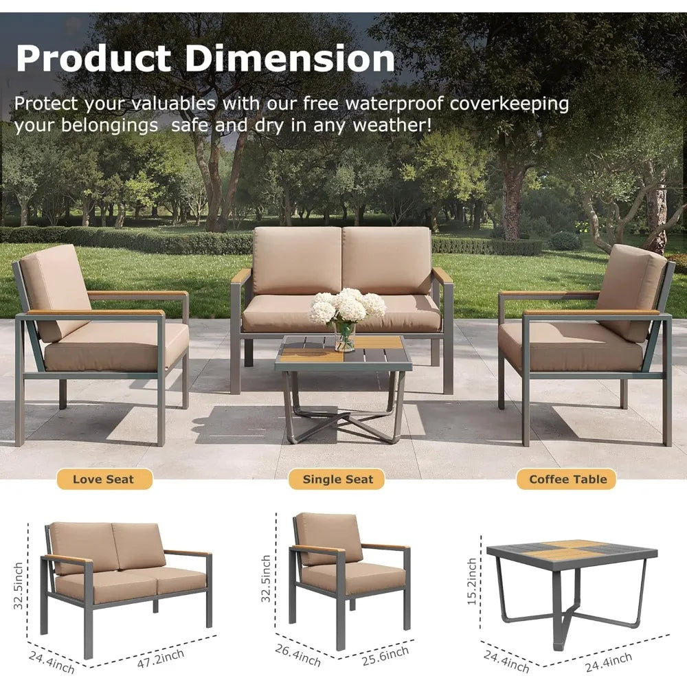 HUANZHUANG 5 Piece Modern Outdoor Patio Set With Fire Pit