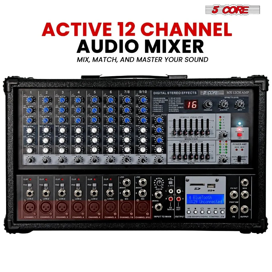 5Core 12 Channel Audio Mixer with Bluetooth and USB