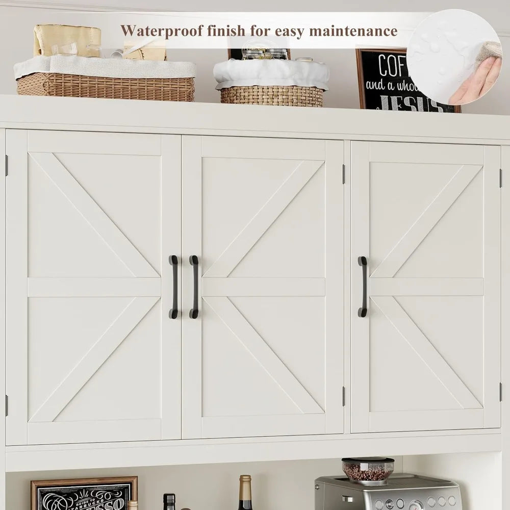 Farmhouse 76 Inch Tall Kitchen Pantry Cabinet With Microwave