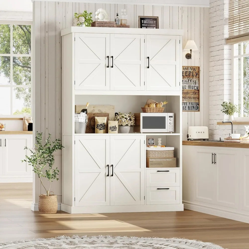 Farmhouse 76 Inch Tall Kitchen Pantry Cabinet With Microwave