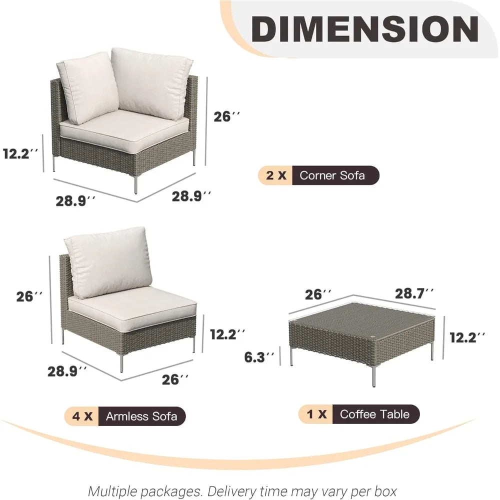 7 Piece Wicker Patio Set Outdoor Sofa Glass Top Table