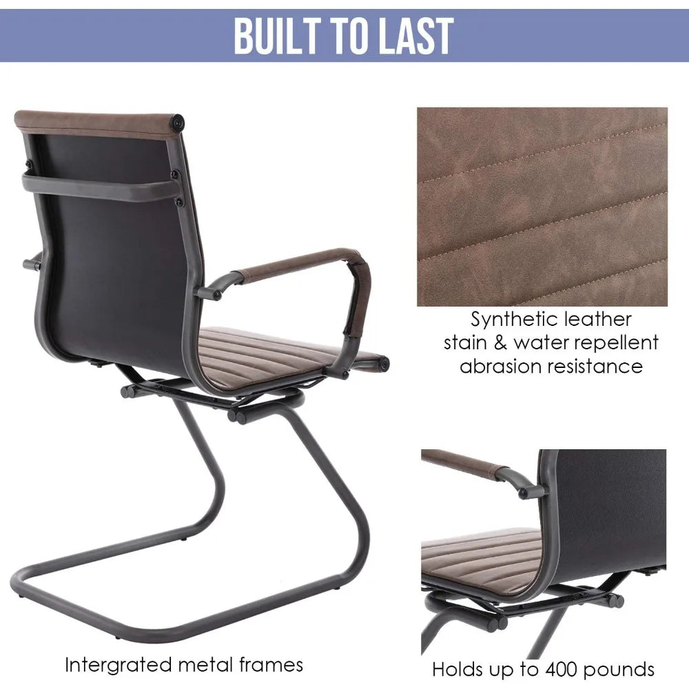 Leather Office Guest Chair With Sled Base For Waiting Room