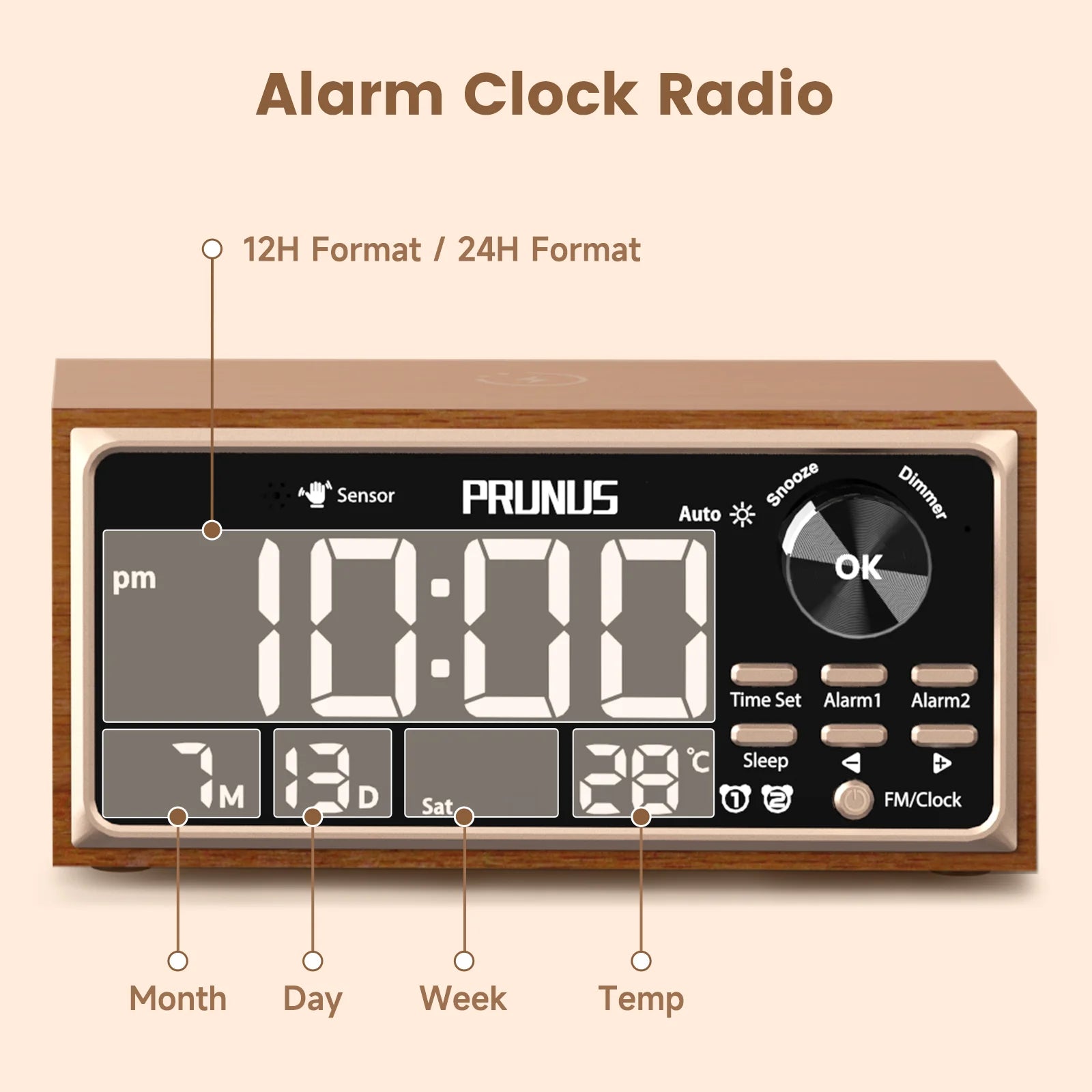 Retro Vintage Dual Alarm Clock Radio with Wireless Charging - Antland Marketplace