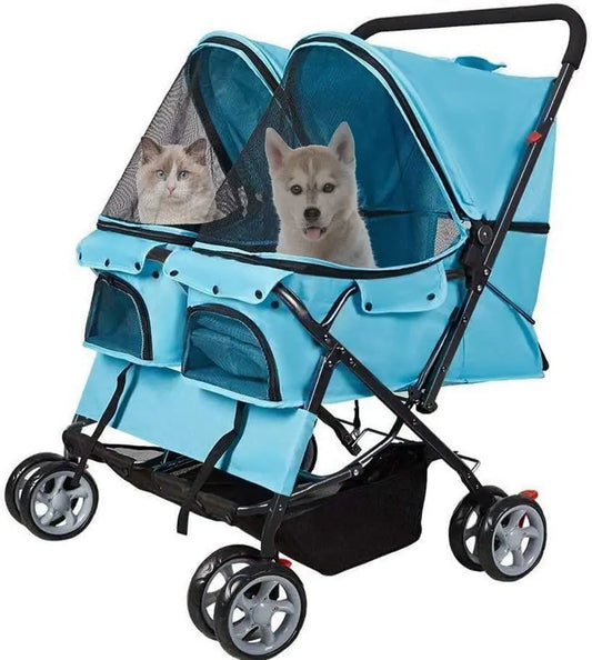 Double Pet Stroller Foldable Twin Dog Stroller With Storage