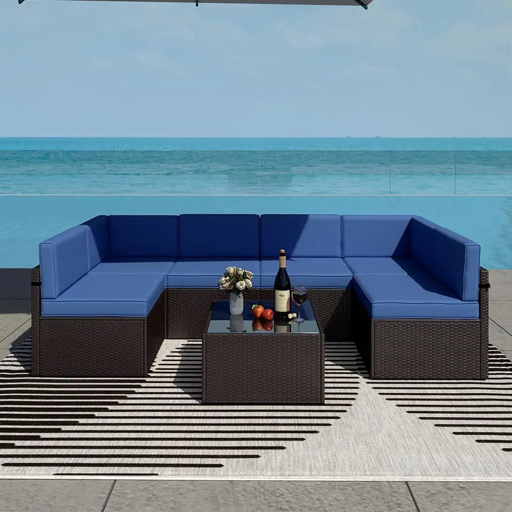 ZHUOTING 7 PCs Outdoor Patio Wicker Sectional Sofa Set