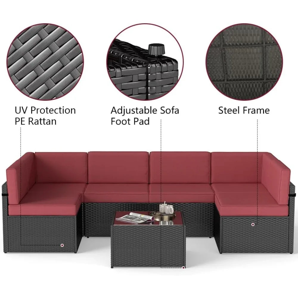 ZHUOTING 7 PCs Outdoor Patio Wicker Sectional Sofa Set