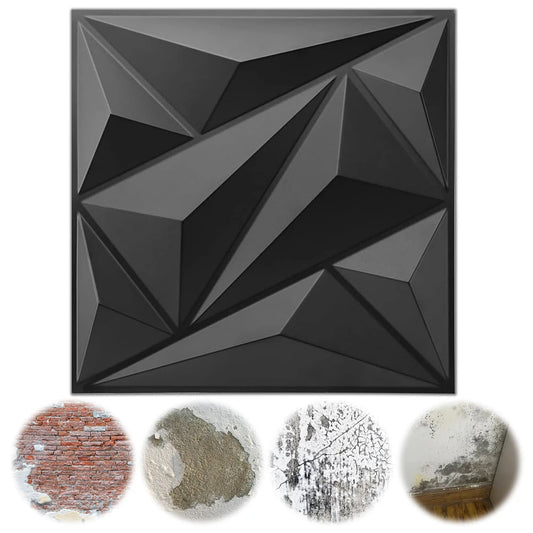 3D Diamond PVC Wall Panels 30x30cm Black White Decor