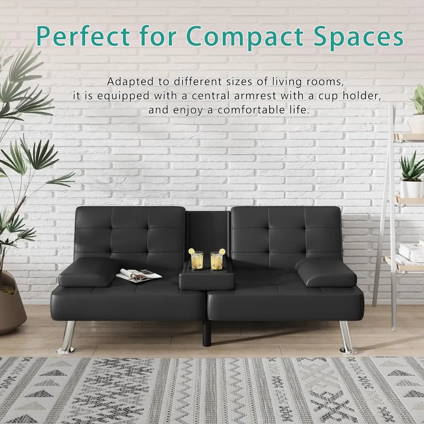 Modern Folding Futon Sofa Bed With Cup Holders Recliner