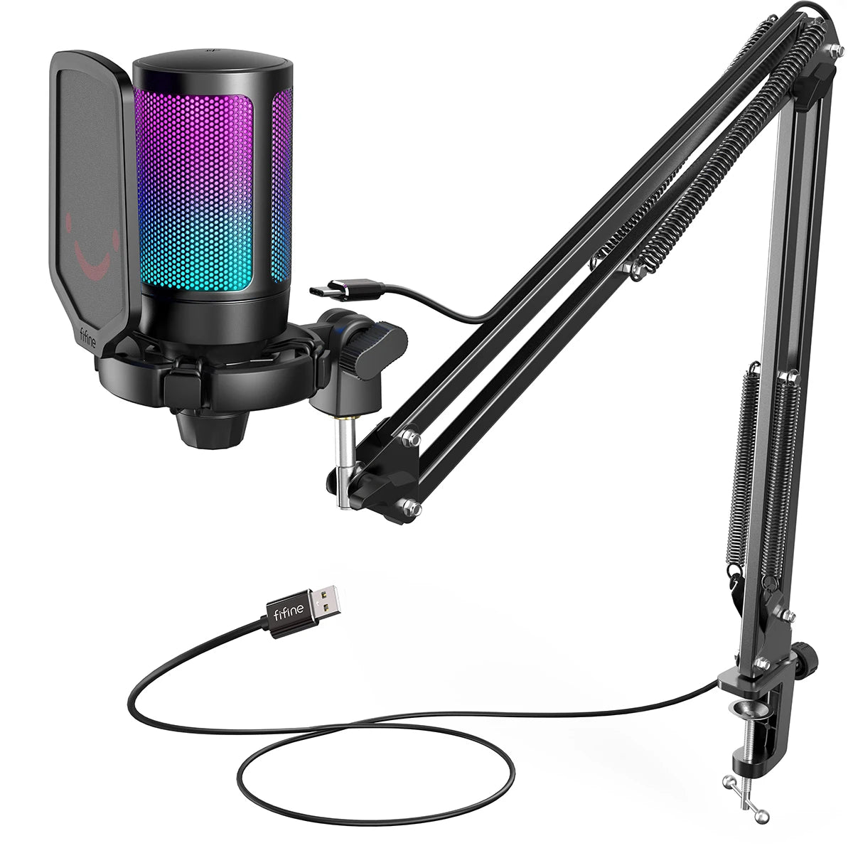 FIFINE USB Gaming Microphone Kit with RGB and Mute Button - Antland Marketplace