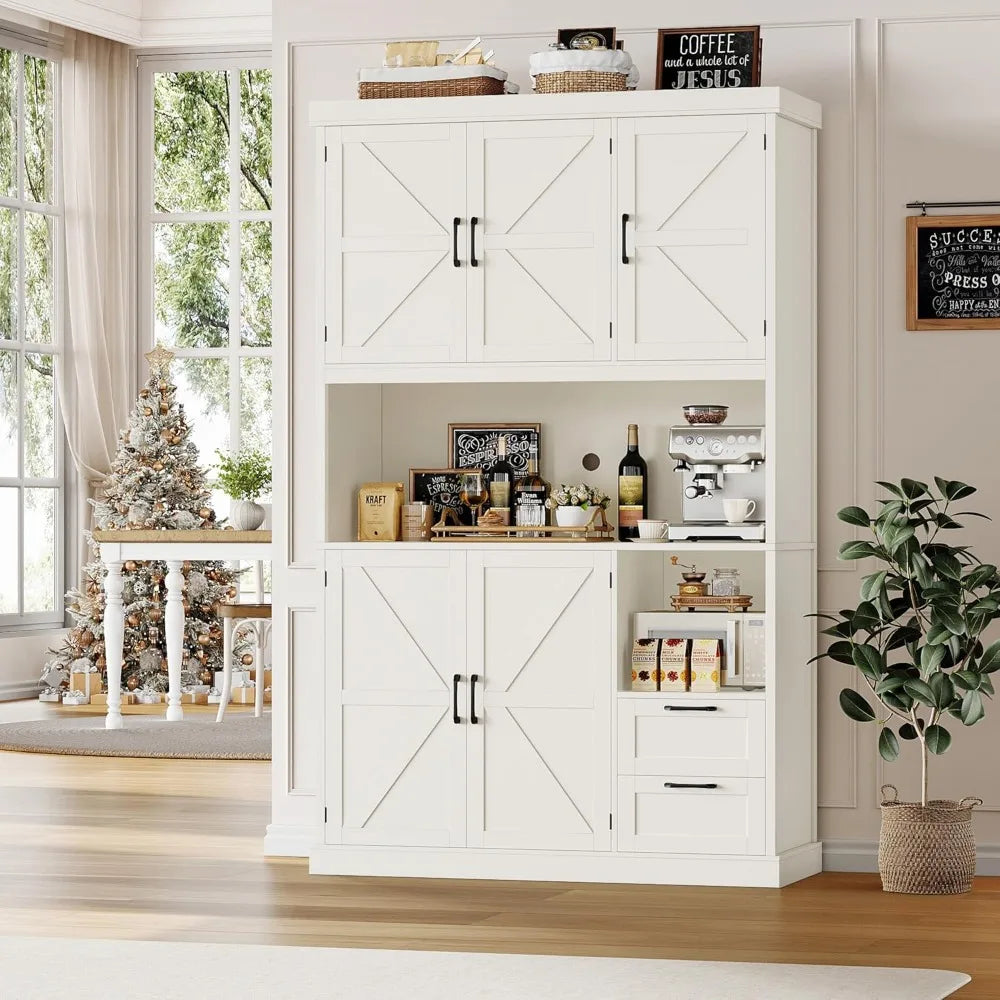 Farmhouse 76 Inch Tall Kitchen Pantry Cabinet With Microwave