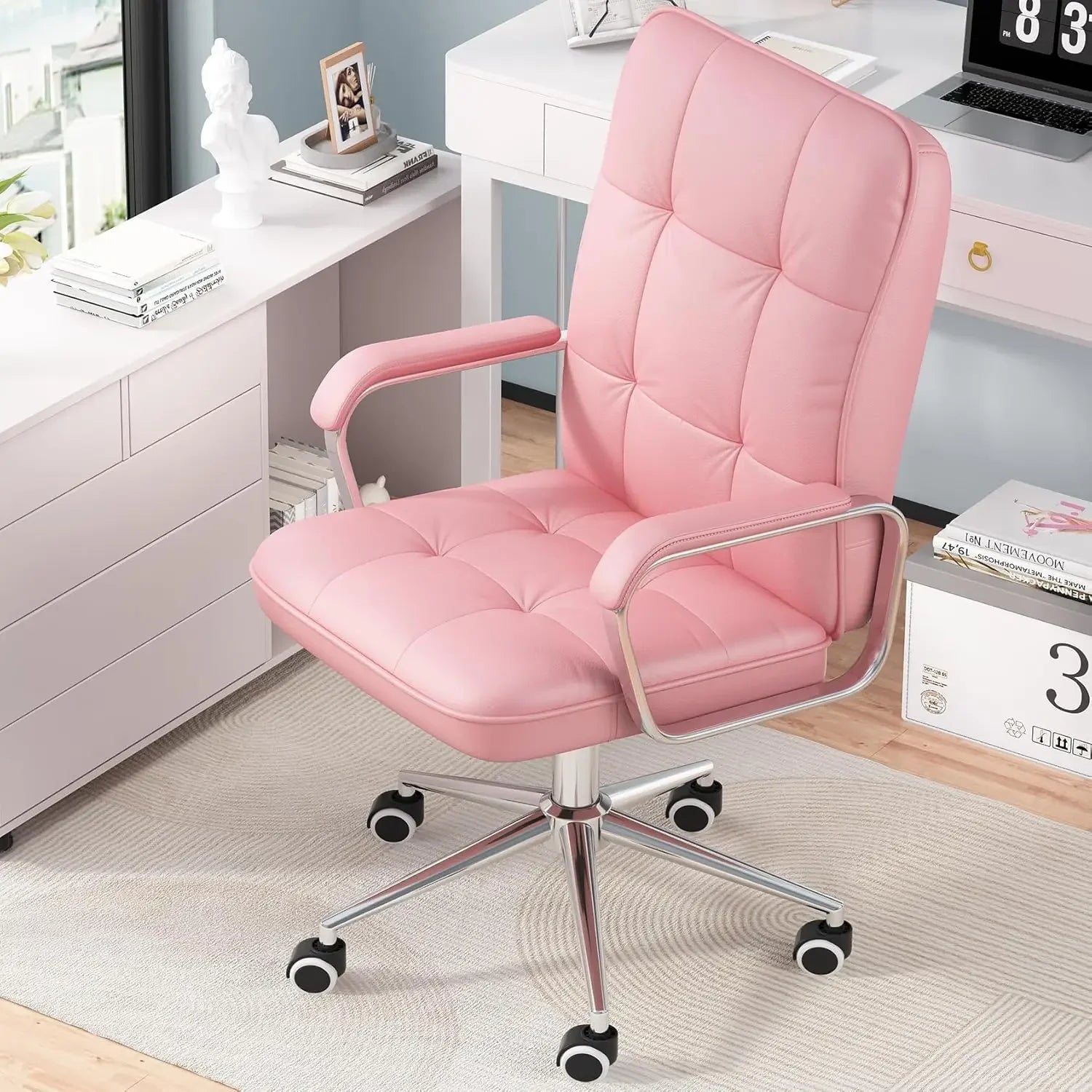 Ergonomic Swivel Desk Chair with Soft Leather and Padded Arms - Antland Marketplace