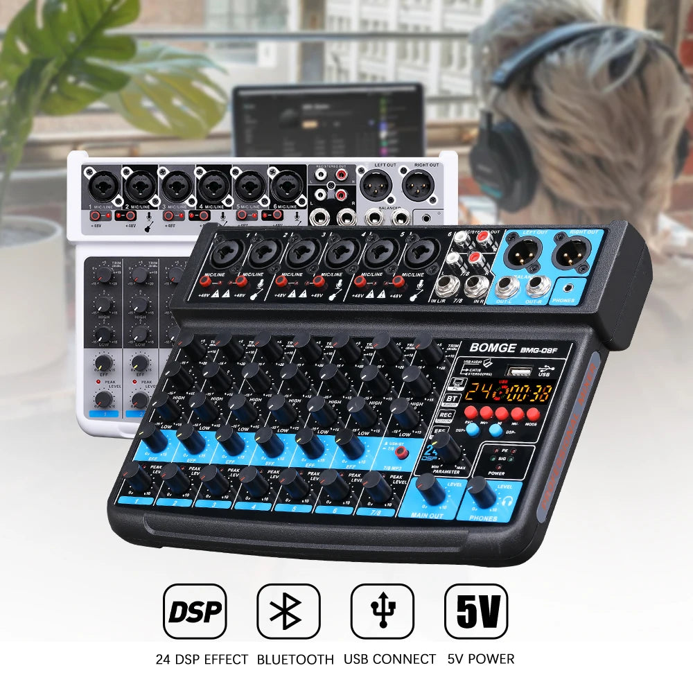 TAVOSOP 8 Channel Audio Mixer with Bluetooth and USB Recording