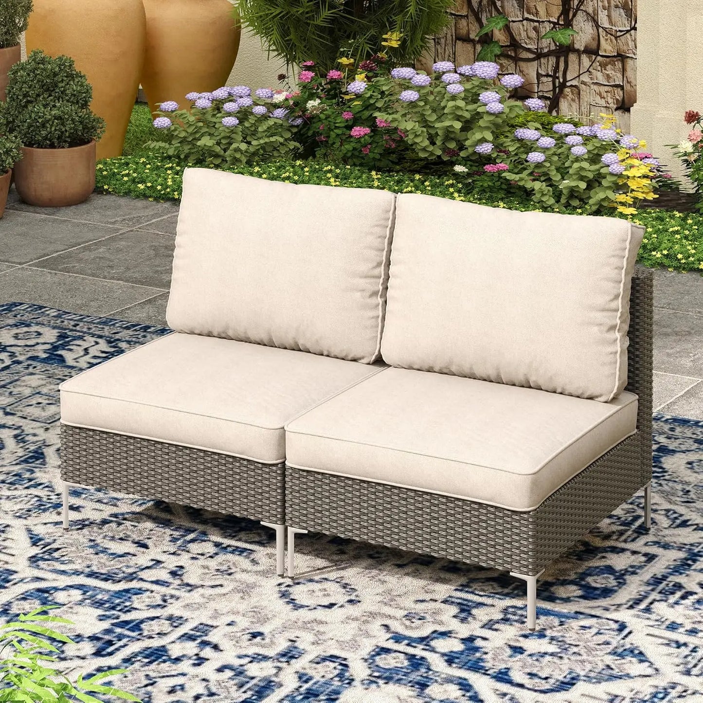 7 Piece Wicker Patio Set Outdoor Sofa Glass Top Table