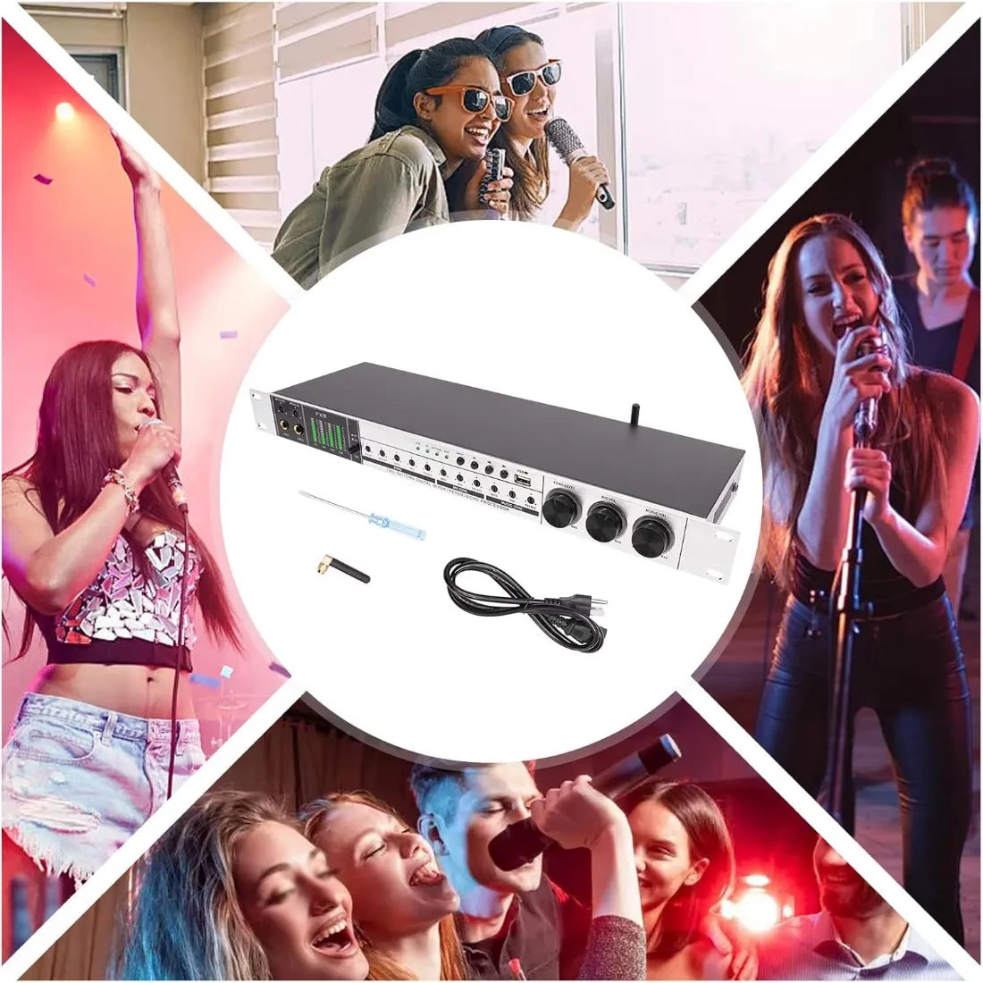 Professional 4-Mic Karaoke Mixer with Bluetooth and EQ Controls