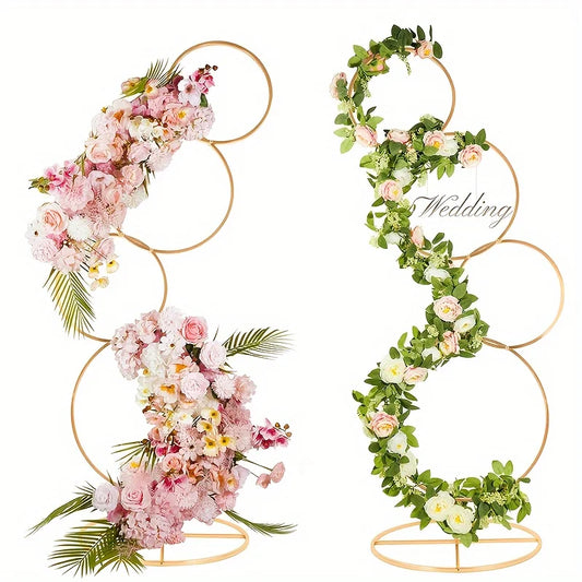 Two-Piece 5ft Round Gold Metal Flower Arch Frame Set For Wedding Backdrop And Party Photo Booth