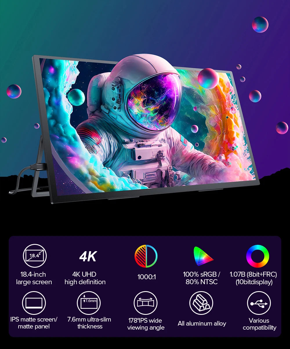Eviciv T118 18 Inch 4K Portable Gaming Monitor Kickstand
