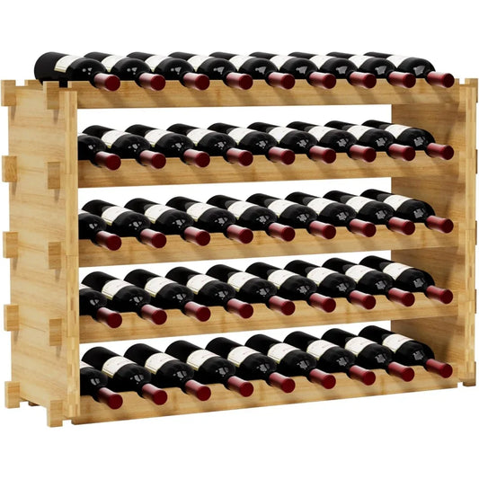 Finnhomy 45 Bottle 5 Tier Natural Bamboo Wine Rack Display