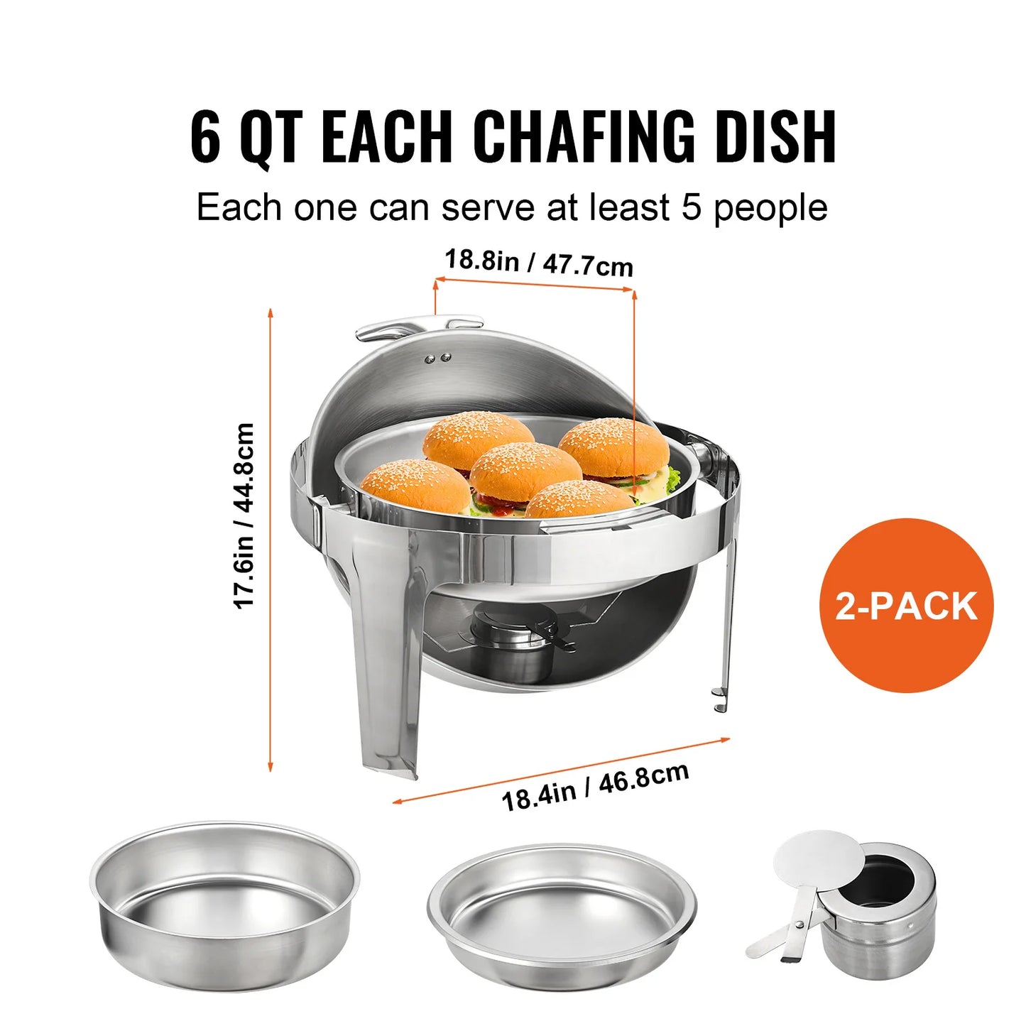 SucceBuy Roll Top Chafing Dish 6 Qt 2 Pack Stainless Steel