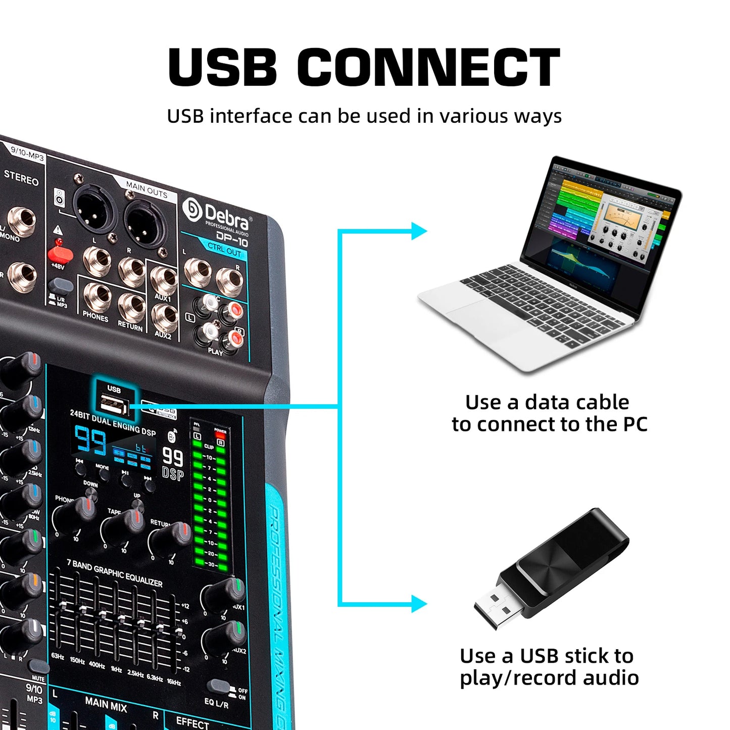 Forket 99 DSP FP-10 DJ Mixer with Bluetooth 10 Channels