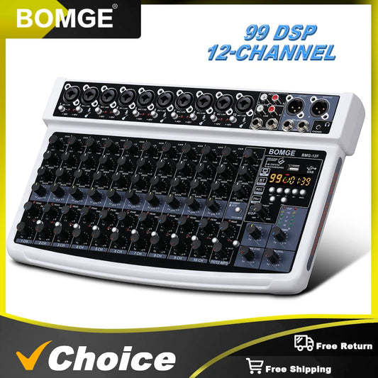 BOMGE 12-Channel Professional Audio Mixer with Bluetooth