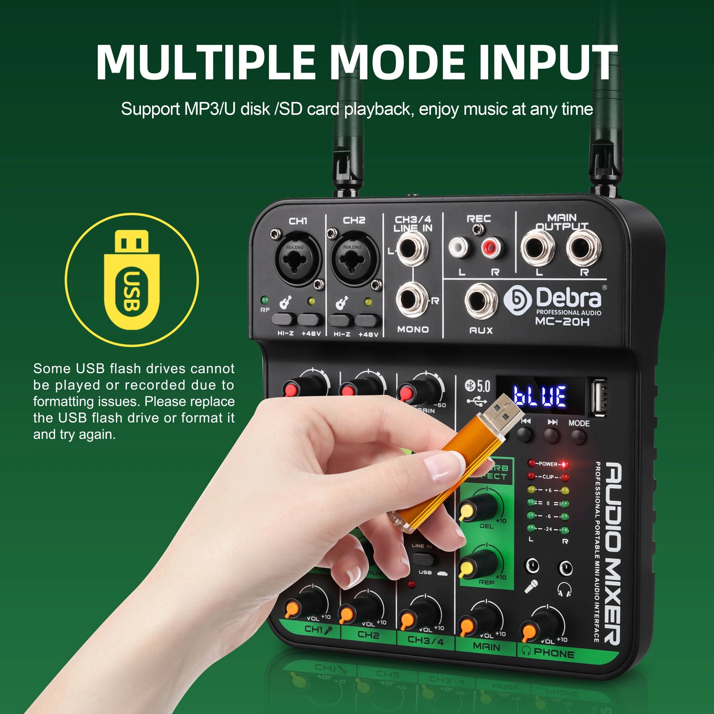 Debra 4 Channel Wireless Audio Mixer with Bluetooth Function