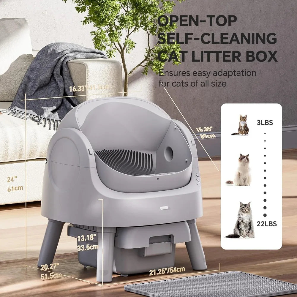 Automatic Open Litter Box For Multiple Cats With Sensors