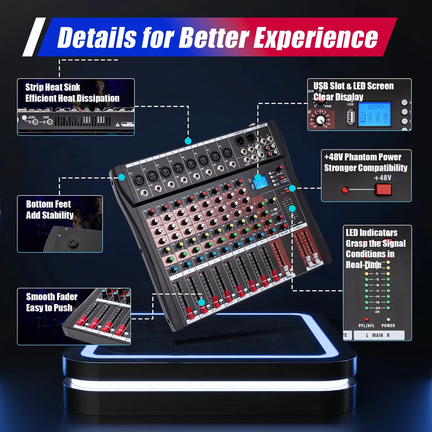 8 Channel Bluetooth Mixing Console with MP3 Recorder