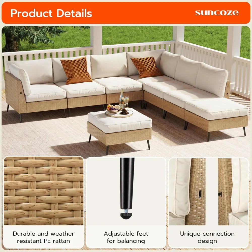 Modern Eight Piece Outdoor Sectional Sofa Rattan Wicker Set