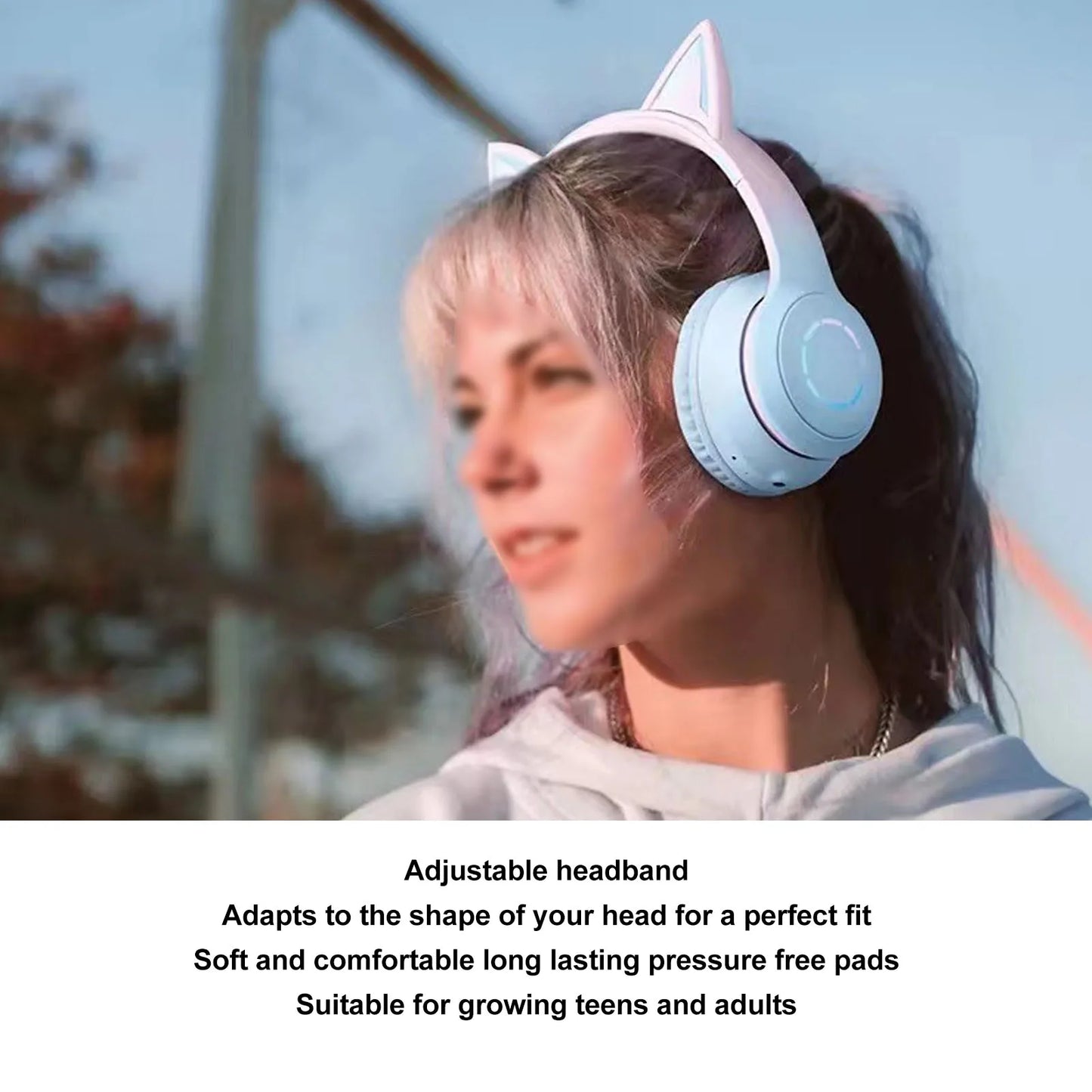 Cat Ear Bluetooth Headset with Detachable Microphone