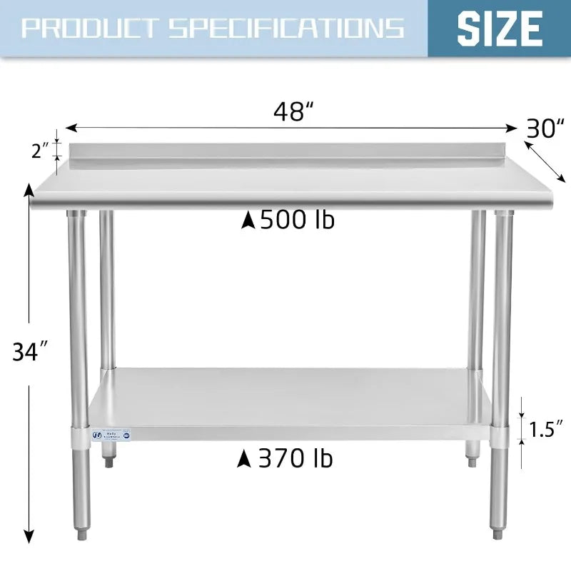 NSF Heavy Duty Work Table 30x48 With Undershelf Backsplash