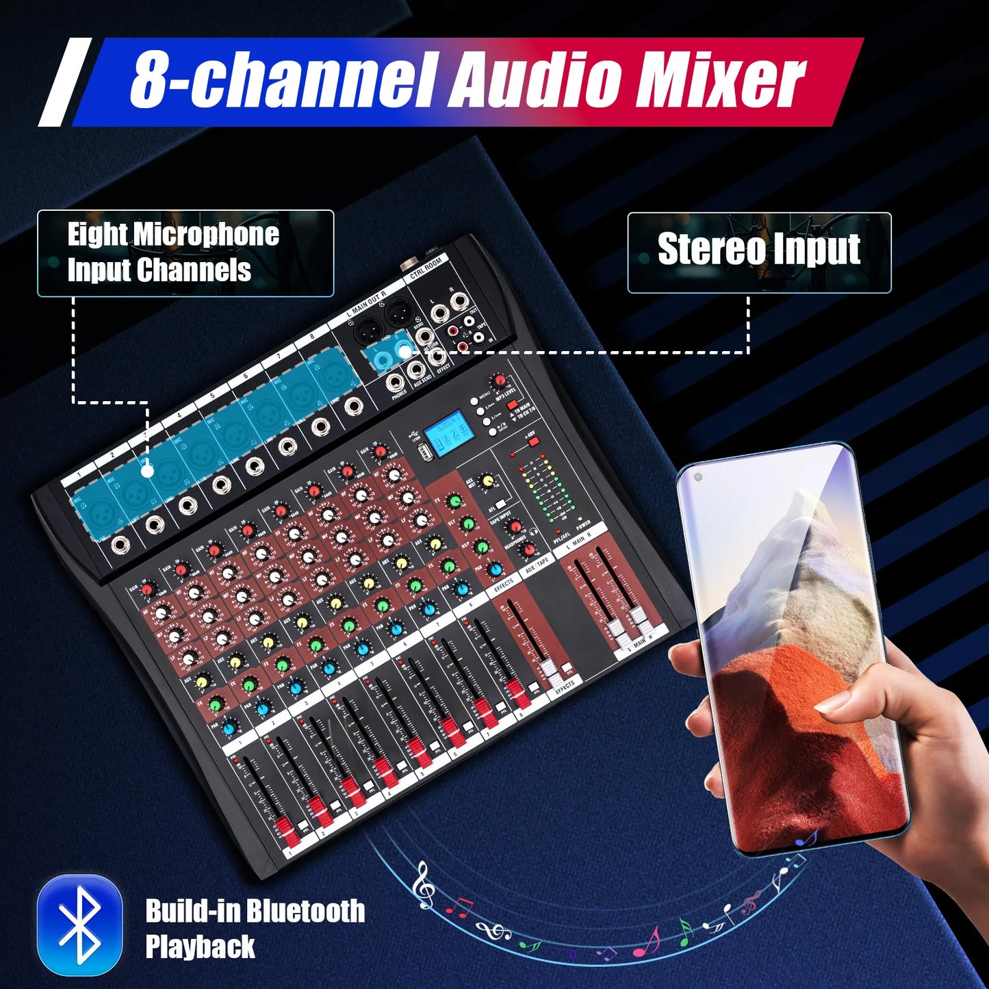 8 Channel Bluetooth Mixing Console with MP3 Recorder