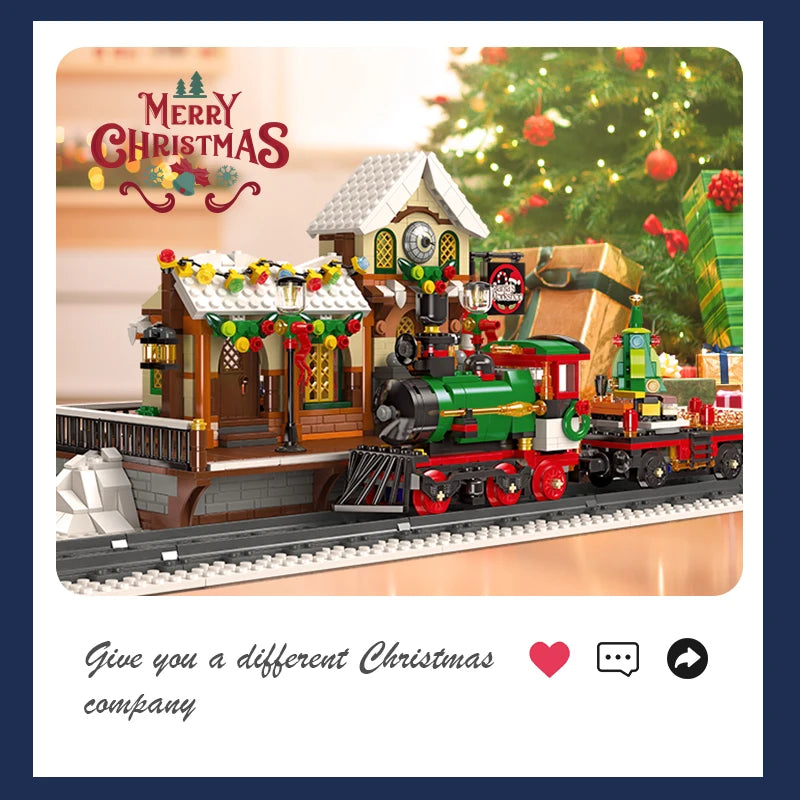 1362 Pieces Christmas Train Station Building Blocks Kit