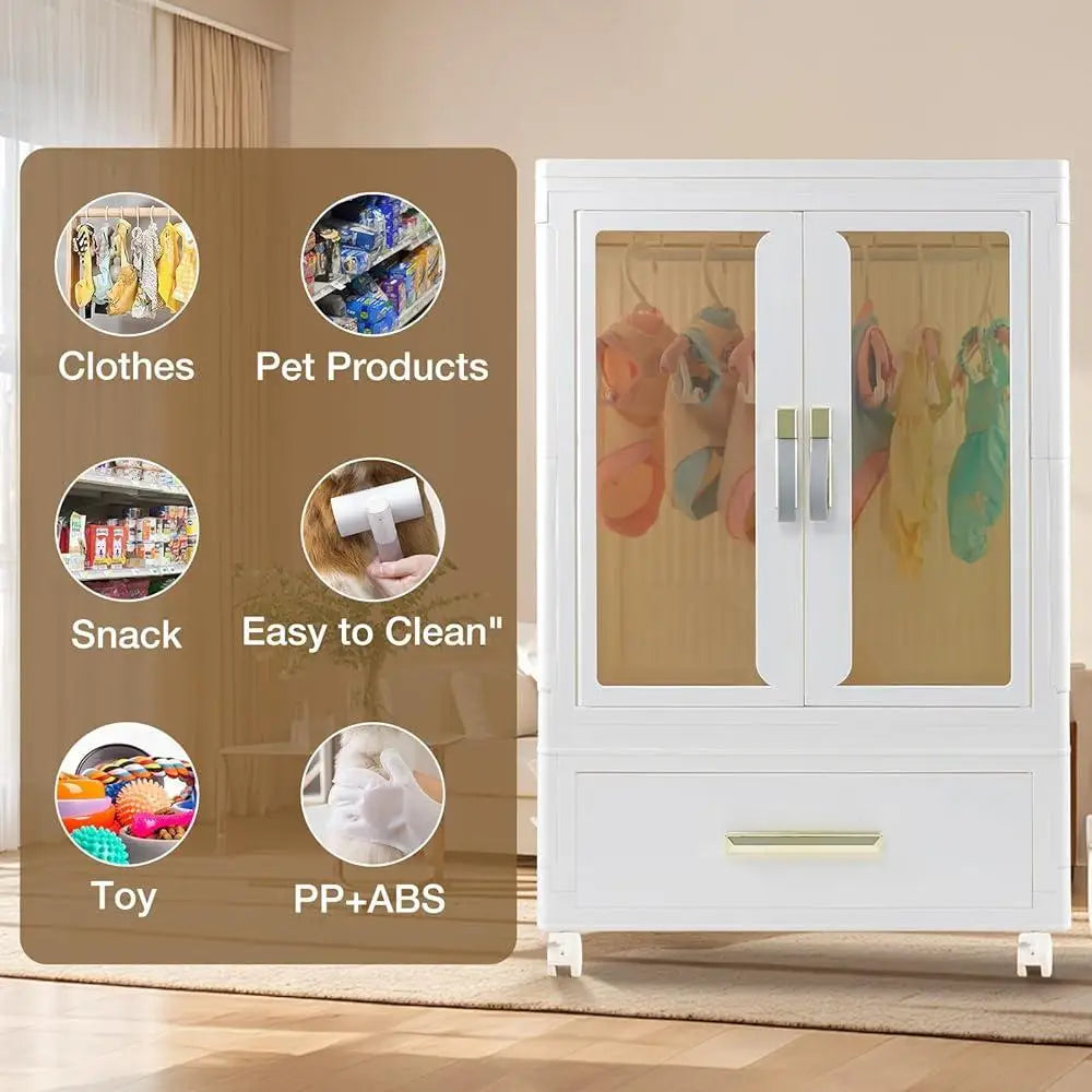 Stackable Pet Wardrobe Storage Bins With Doors And Wheels