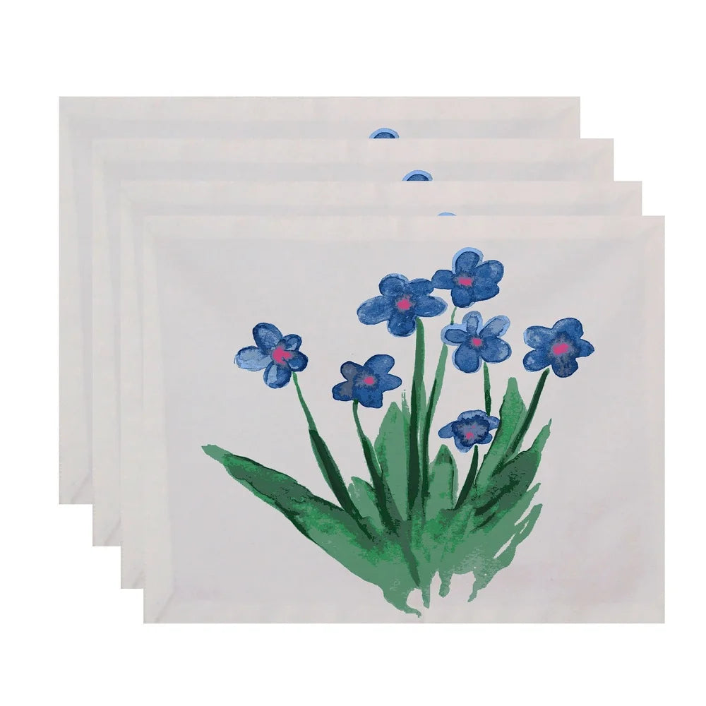 Elegant Flower Placemat Set Light Blue Polyester 4 Pack
