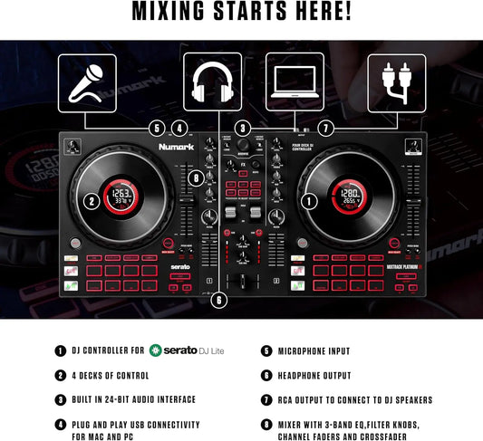 Professional DJ Mixer with Built-in Audio Interface and FX Paddles